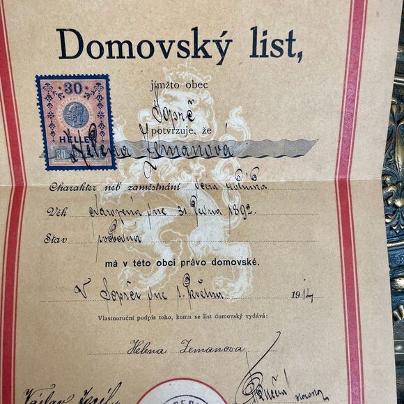 Antique Certificate of Residence Domovsky List Document Original 1914 Domicile - Picture 3 of 4